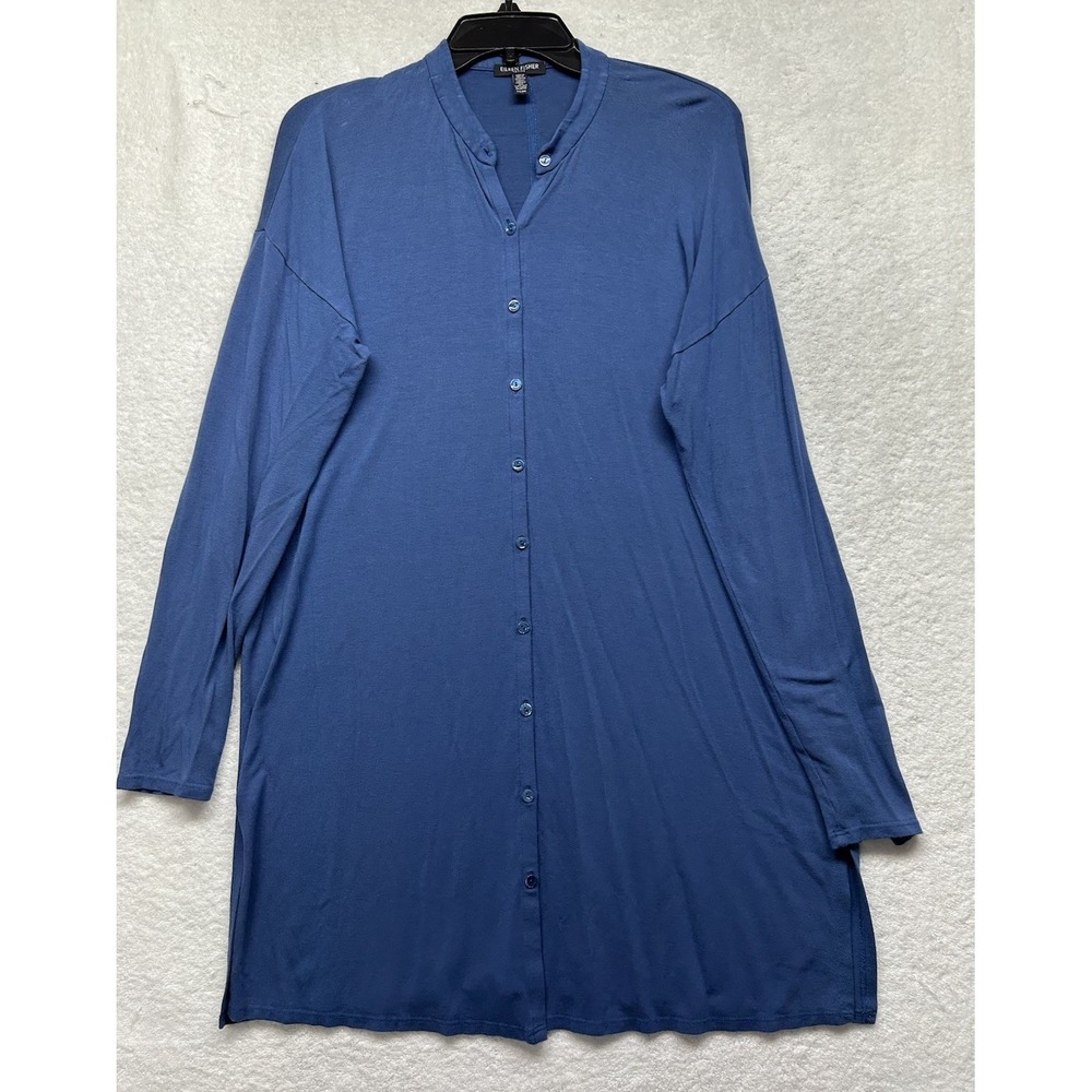 Eileen Fisher Womens Size PS Blue Long Sleeve Button Up Viscose Top (J11)